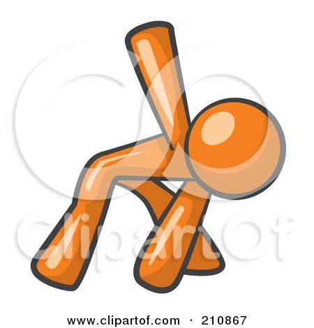 Royalty-Free (RF) Clipart Illustration of an Orange Man Design Mascot Prepared To Run A Race by Leo Blanchette