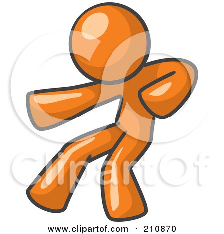 Royalty-Free (RF) Clipart Illustration of an Orange Man Design Mascot Fighter Punching by Leo Blanchette