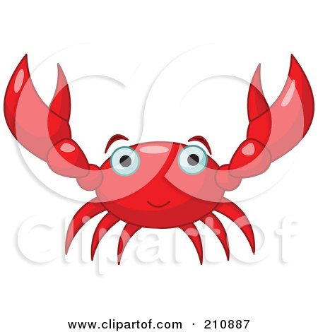 Royalty-Free (RF) Clipart Illustration of a Cute Red Crab Holding Up Both Arms by Pushkin