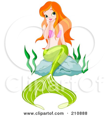 Royalty-Free (RF) Clipart Illustration of a Flirty Red Haired Mermaid Sitting On A Rock by Pushkin