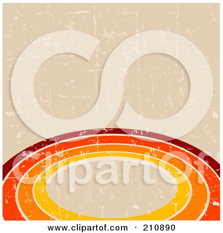 Royalty-Free (RF) Clipart Illustration of a Grungy Tan Background With A Red, Orange And  Yellow Circle by Pushkin