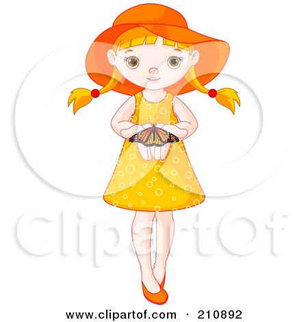 Royalty-Free (RF) Clipart Illustration of a Cute Summer Girl Holding A Butterfly In Her Hands by Pushkin
