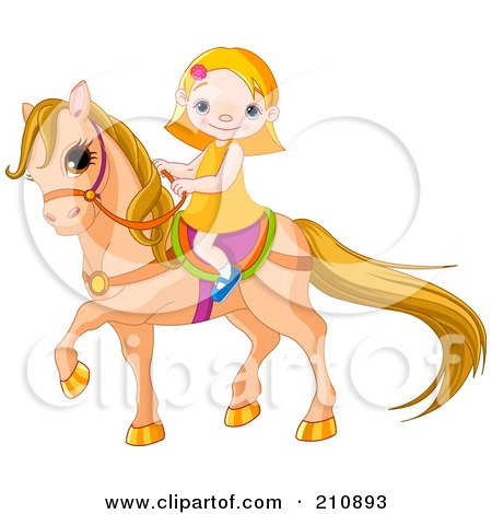 Royalty-Free (RF) Clipart Illustration of a Blond Girl Smiling And Riding A Cute Pony by Pushkin