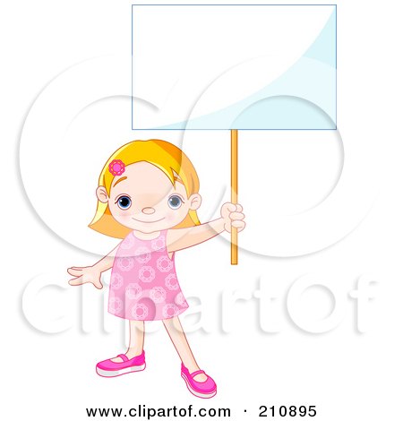 Royalty-Free (RF) Clipart Illustration of a Cute Toddler Girl Proudly Holding Out A Blank Sign by Pushkin