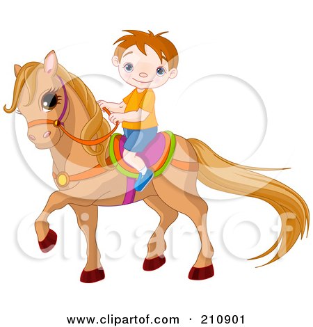 Royalty-Free (RF) Clipart Illustration of a Boy Smiling And Riding A Cute Pony by Pushkin