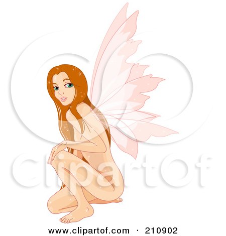 Royalty-Free (RF) Clipart Illustration of a Pretty Nude Fairy Woman Crouching by Pushkin