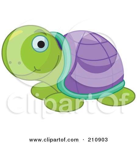 Royalty-Free (RF) Clipart Illustration of a Cute Sea Turtle With A Green And Purple Shell by Pushkin