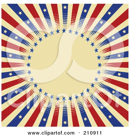 Royalty-Free (RF) Clipart Illustration of a Patriotic Circular Burst Of Stars And Stripes Over Beige by Pushkin