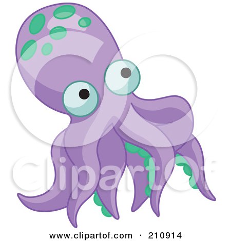 Royalty-Free (RF) Clipart Illustration of a Purple Octopus With Green Spots by Pushkin