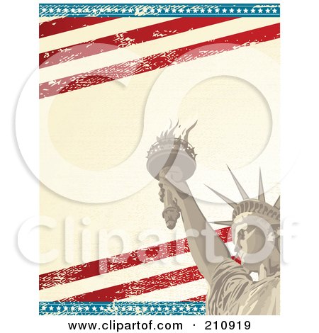 Royalty-Free (RF) Clipart Illustration of an American Grunge Background Of The Statue Of Liberty Over Distressed Stars And Stripes. by Pushkin