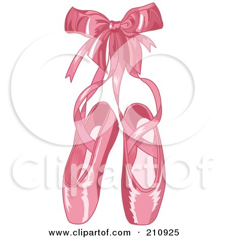 Royalty-Free (RF) Clipart Illustration of a Shiny Pink Satin Ballet Slippers With A Matching Bow by Pushkin