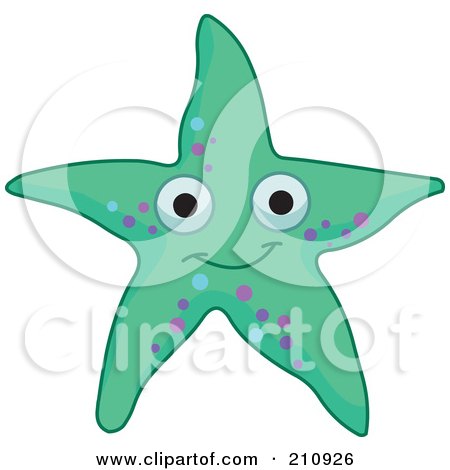Royalty-Free (RF) Clipart Illustration of a Smiling Green Starfish With Blue And Purple Spots by Pushkin