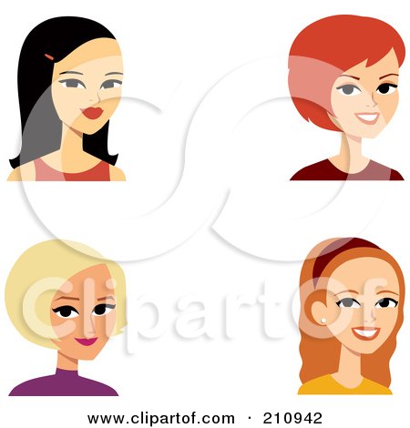 Royalty-Free (RF) Clipart Illustration of a Digital Collage Of Four Young Female Avatars by Monica