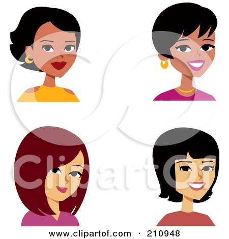 Royalty-Free (RF) Clipart Illustration of a Digital Collage Of Four Beautiful Female Avatars by Monica