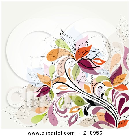 Royalty-Free (RF) Clipart Illustration of a Colorful Flower Vine Over White by OnFocusMedia