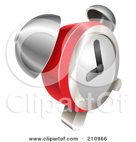 Royalty-Free (RF) Clipart Illustration of a 3d Shiny Red And Chrome Bell Alarm Clock by AtStockIllustration