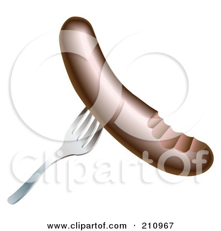 Royalty-Free (RF) Clipart Illustration of a 3d Bitten Sausage On A The Tip Of A Fork by AtStockIllustration