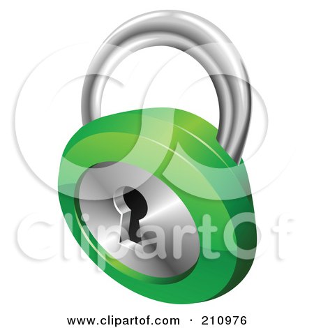Royalty-Free (RF) Clipart Illustration of a 3d Chrome And Green Key Padlock by AtStockIllustration