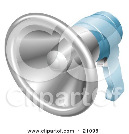 Royalty-Free (RF) Clipart Illustration of a 3d Chrome And Blue Hand Held Megaphone by AtStockIllustration