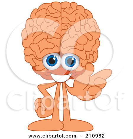 Royalty-Free (RF) Clipart Illustration of a Brain Guy Character Mascot Gesturing Right by Mascot Junction