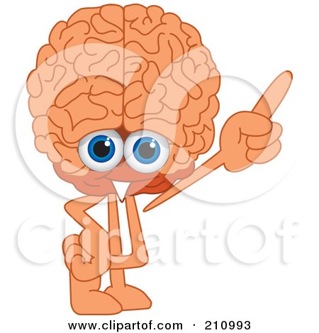 Royalty-Free (RF) Clipart Illustration of a Brain Guy Character Mascot Pointing Up by Mascot Junction