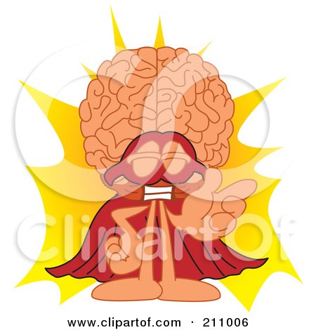 Royalty-Free (RF) Clipart Illustration of a Brain Guy Character Mascot Super Hero by Mascot Junction