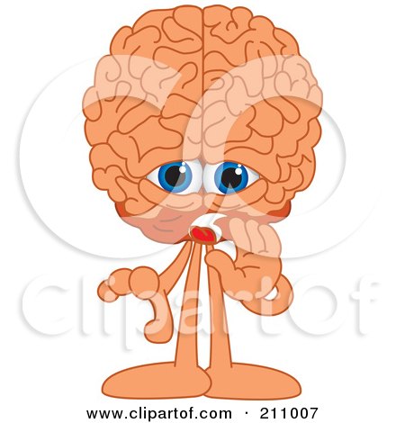 Royalty-Free (RF) Clipart Illustration of a Brain Guy Character Mascot Whispering by Mascot Junction