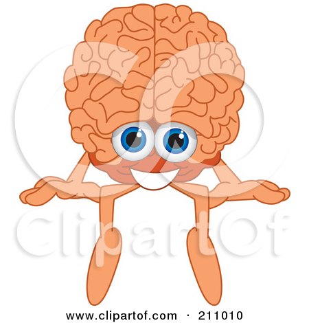 Royalty-Free (RF) Clipart Illustration of a Brain Guy Character Mascot Sitting On A Ledge by Mascot Junction