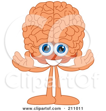 Royalty-Free (RF) Clipart Illustration of a Brain Guy Character Mascot Welcoming by Mascot Junction