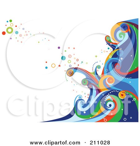 Royalty-Free (RF) Clipart Illustration of a Colorful Swirly Wave Background Over White - 3 by BNP Design Studio
