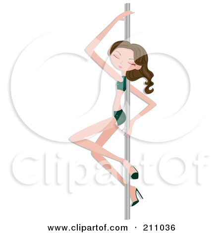 Royalty-Free (RF) Clipart Illustration of a Sexy Brunette Haired Woman In Pole Dancing Class by BNP Design Studio