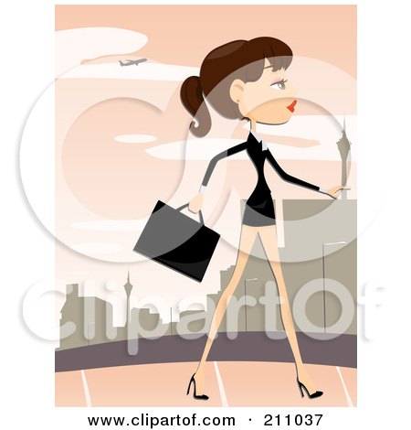 Royalty-Free (RF) Clipart Illustration of a Stylish Businesswoman Walking On An Urban Sidewalk by BNP Design Studio