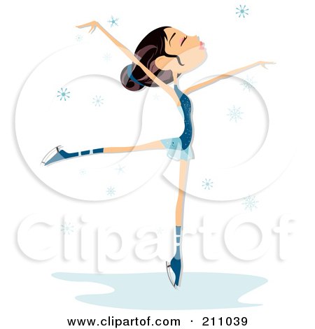 Royalty-Free (RF) Clipart Illustration of a Slender Brunette Figure Skater Balanced On Her Toes by BNP Design Studio