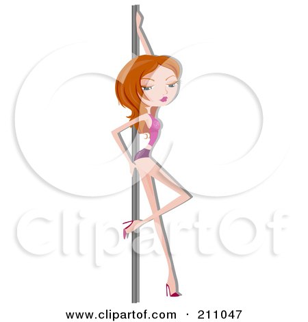 Royalty-Free (RF) Clipart Illustration of a Sexy Red Haired Woman In Pole Dancing Class by BNP Design Studio