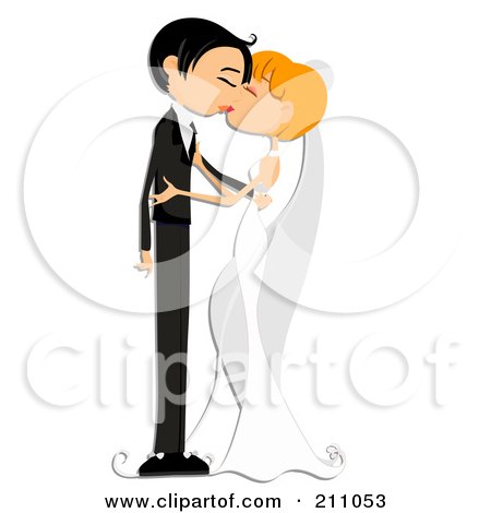 Royalty-Free (RF) Clipart Illustration of a Young Bride And Groom Kissing At The Altar by BNP Design Studio