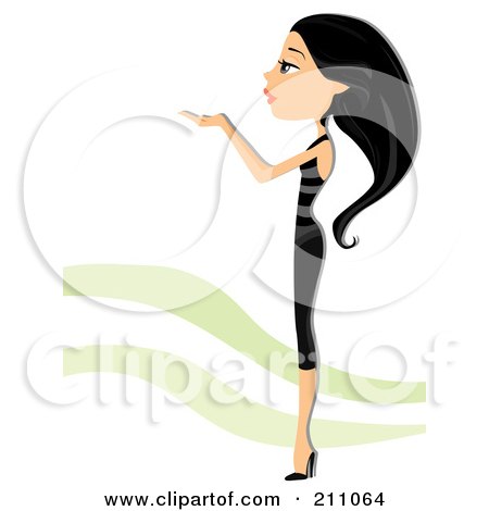 Royalty-Free (RF) Clipart Illustration of a Pretty Black Haired Woman Standing In The Wind by BNP Design Studio