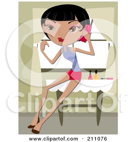 Royalty-Free (RF) Clipart Illustration of a Pretty Asian Woman Sitting And Talking On A Phone by BNP Design Studio