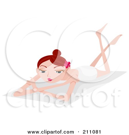 Royalty-Free (RF) Clipart Illustration of a Beautiful Red Haired Woman Laying On Her Belly At A Spa by BNP Design Studio