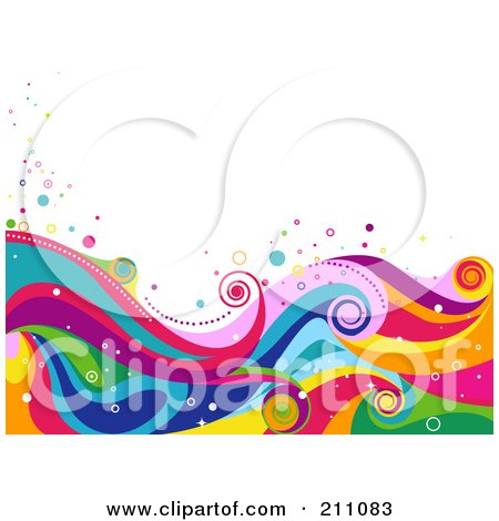 Royalty-Free (RF) Clipart Illustration of a Colorful Swirly Wave Background Over White - 5 by BNP Design Studio