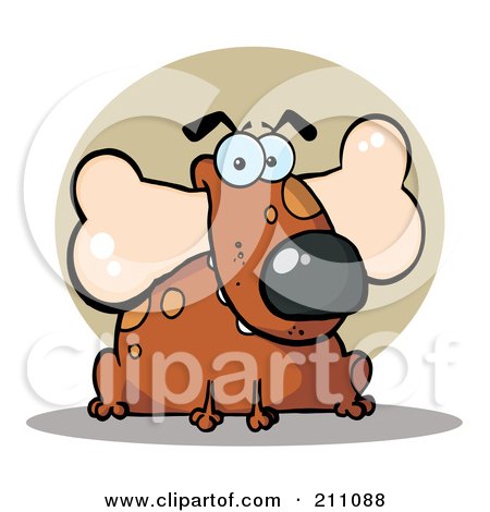 Royalty-Free (RF) Clipart Illustration of a Fat Brown Dog With A Bone In His Mouth by Hit Toon