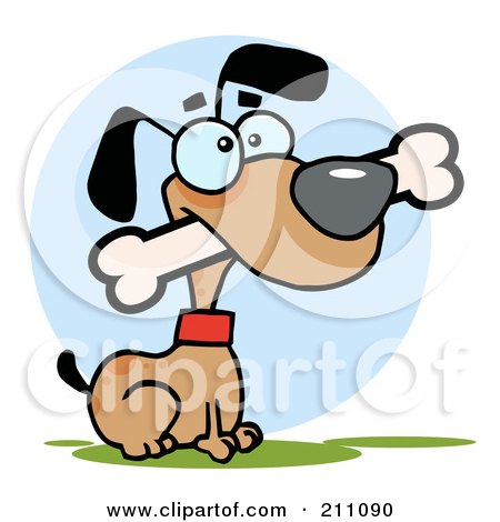 Royalty-Free (RF) Clipart Illustration of a Brown Dog Sitting With A Bone In His Mouth by Hit Toon