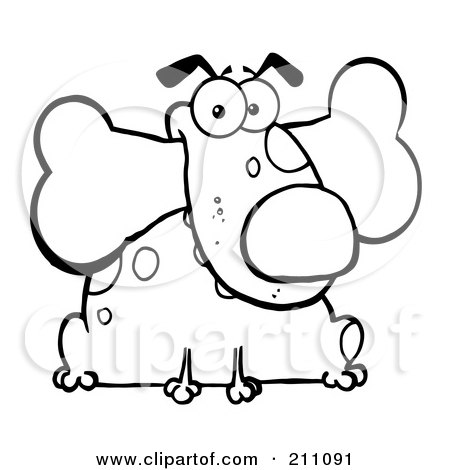 Royalty-Free (RF) Clipart Illustration of a Coloring Page Outline Of A Fat Dog Sitting With A Bone In His Mouth by Hit Toon