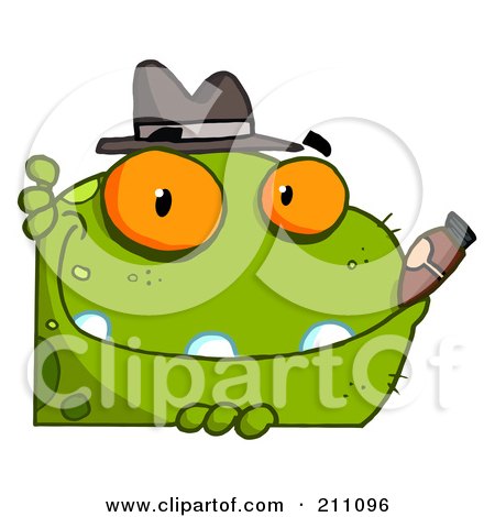 Royalty-Free (RF) Clipart Illustration of a Mobster Frog With A Hat And Cigar by Hit Toon