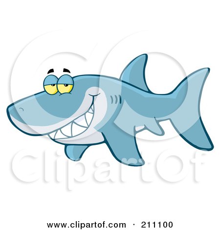 Royalty-Free (RF) Clipart Illustration of a Blue Shark Flashing A Flirty Smile by Hit Toon