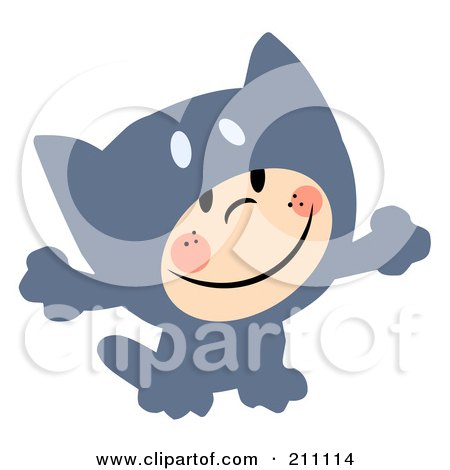 Royalty-Free (RF) Clipart Illustration of a Cute Little Kid Smiling And Dressed In A Gray Cat Halloween Costume by Hit Toon
