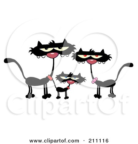 Royalty-Free (RF) Clipart Illustration of a Family Of Three Black Cats by Hit Toon