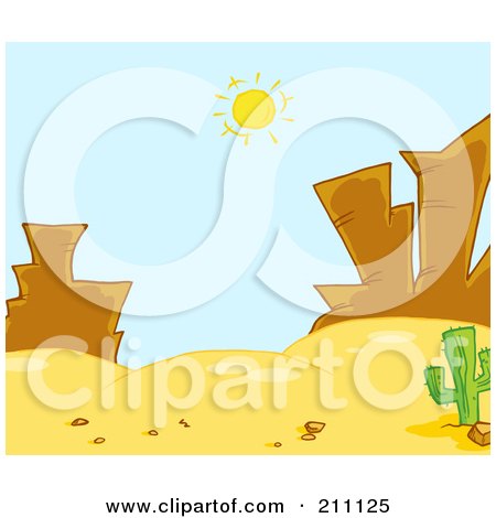 Royalty-Free (RF) Clipart Illustration of a Sun Shining Down On Rock Formations In A Desert Landscape by Hit Toon