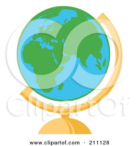 Royalty-Free (RF) Clipart Illustration of a Round Green And Blue Desk World Globe by Hit Toon