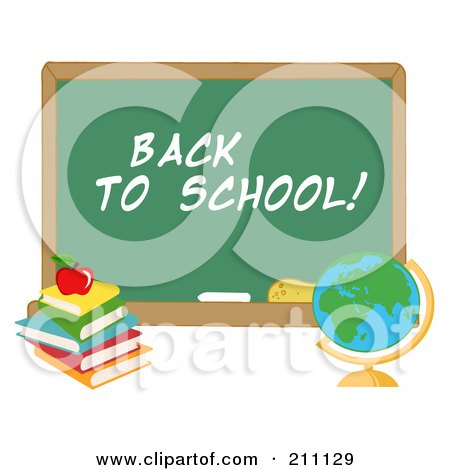 Royalty-Free (RF) Clipart Illustration of a Desk Globe By A Back To School Chalk Board by Hit Toon