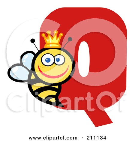 Royalty-Free (RF) Clipart Illustration of a Letter Q With A Queen Bee by Hit Toon